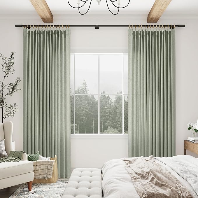 Sage Green Pinch Pleated Semi Sheer Curtains 108 Inches long - Image 7
