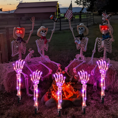 5-Pack Halloween Decorations Outdoor, Solar Lighted Skeleton Arm Stakes