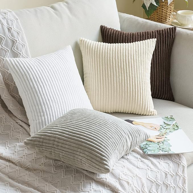 MIULEE Winter Pack of 2 Corduroy Pillow Covers Soft Soild Striped Throw Pillow - Image 5