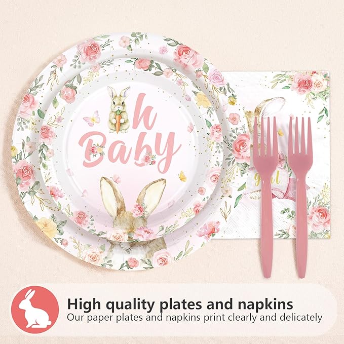 96 Pcs Easter Bunny Baby Shower Party Supplies A Little Bunny is on The Way - Image 2
