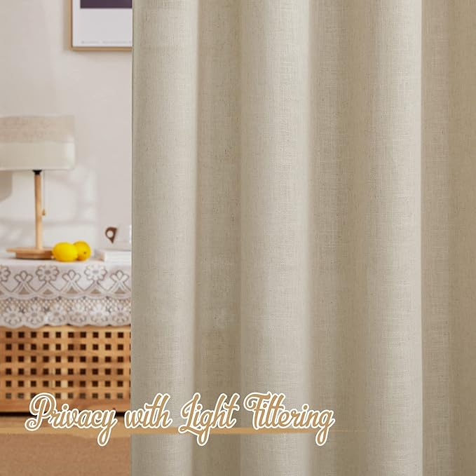 NICETOWN Light Filtering Curtains True Linen Blend 90 inch Long, Grommet Semi - Image 5
