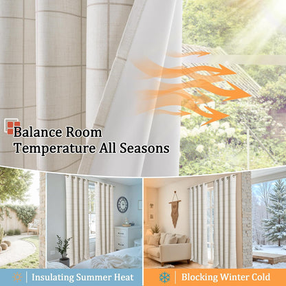 lajode linen blackout curtains - boho plaid 52x84 on a desk or shelf
