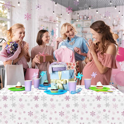 6 Pcs Christmas Snowflake Party Tablecloths Decorations, Plastic Pink Winter - Image 7