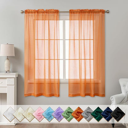Orange Sheer Curtains 63 Inch Length, Privacy Semi Sheer Curtains by ABLUEN