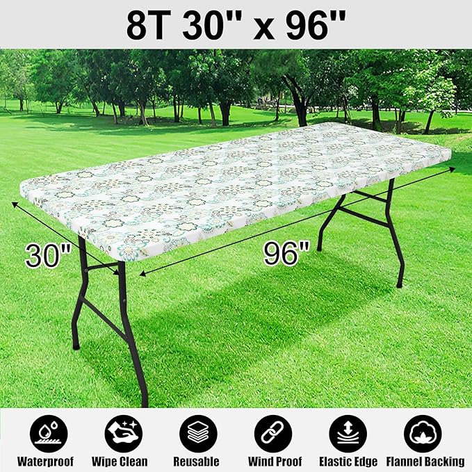 Smiry Rectangle Picnic Tablecloth, Waterproof Elastic Fitted Table Covers - Image 6
