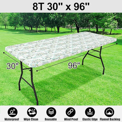 Smiry Rectangle Picnic Tablecloth, Waterproof Elastic Fitted Table Covers - Image 6