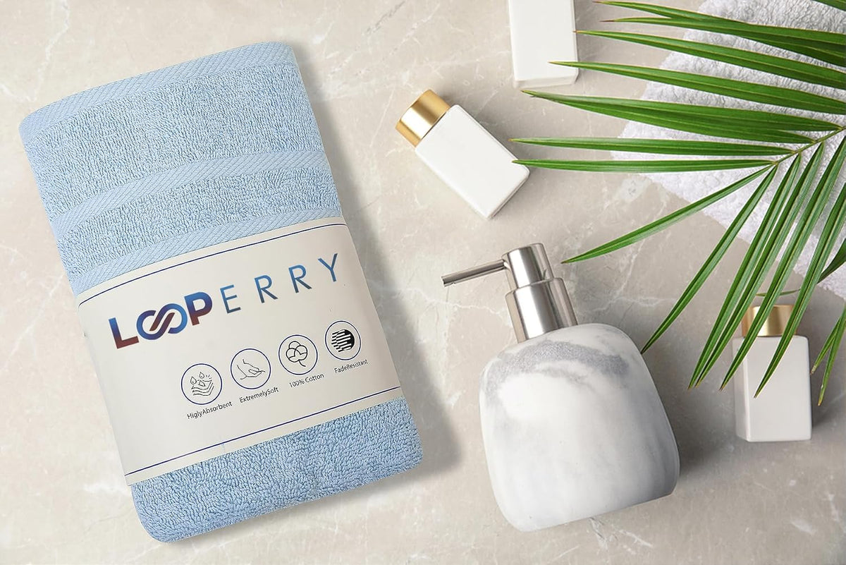 looperry 6 pack small bath towel set shown in use