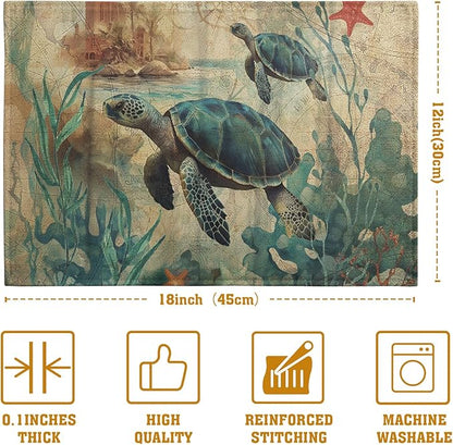 Sea Turtle Placemats Set of 4 Summer Beach Seasonal Linen Table Mats 12x18 Inch - Image 4