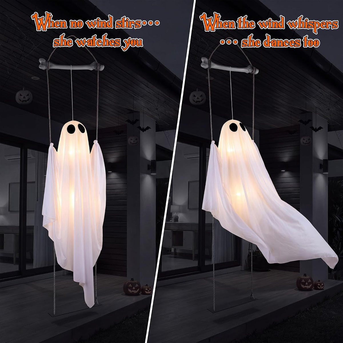 Halloween Decorations Outdoor Indoor, 5 FT Large Pre-Assembled Swinging Ghost, Halloween Hanging Spooky Swing Ghost Decor for Outside Porch Yard Tree Garden Lawn