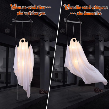 Halloween Decorations Outdoor Indoor, 5 FT Large Pre-Assembled Swinging Ghost, Halloween Hanging Spooky Swing Ghost Decor for Outside Porch Yard Tree Garden Lawn
