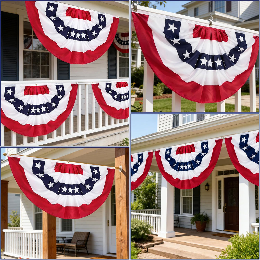 3 Pack 2.5x5 FT USA Bunting Flags Outdoor, American Pleated Fan Flag, 4th of ...