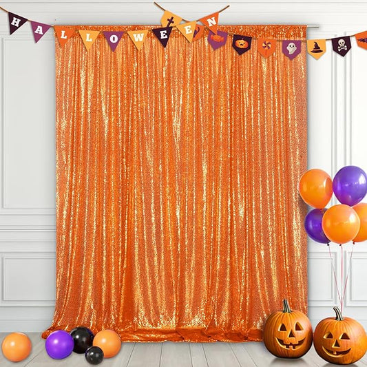 Eternal Beauty Orange Sequin Backdrop, 6x8 Ft Halloween Glitter Background Curtains for Shimmer Photography Party Wedding Birthday Back Drop Decor