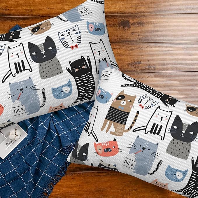 Throw Pillow Cover Case Funny Cats Pillow Covers 20x12 Inch Set of 2, Soft - Image 7