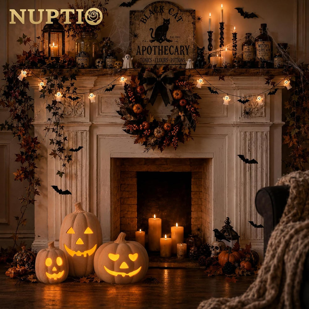 NUPTIO Terracotta Pumpkin Halloween Thanksgiving Outdoor Porch Decor, 10"H