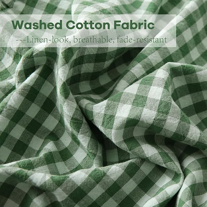 2 Pack Christmas Green White Plaid Ruffle Gingham Pillow Shams Standard Size - Image 5