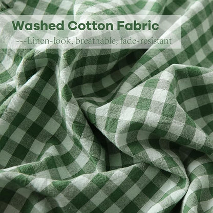 2 Pack Christmas Green White Plaid Ruffle Gingham Pillow Shams Standard Size - Image 5