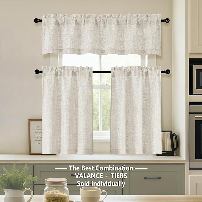 OVZME Cafe Curtains 45 Inch Length 2 Panels, Thick Textured Kitchen Door - Image 2