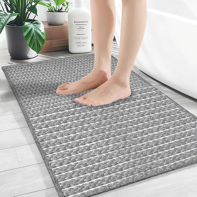 Braided Bath Mat, Boho Small Bathroom Rugs Non Slip Washable Super Absorbent by winolive