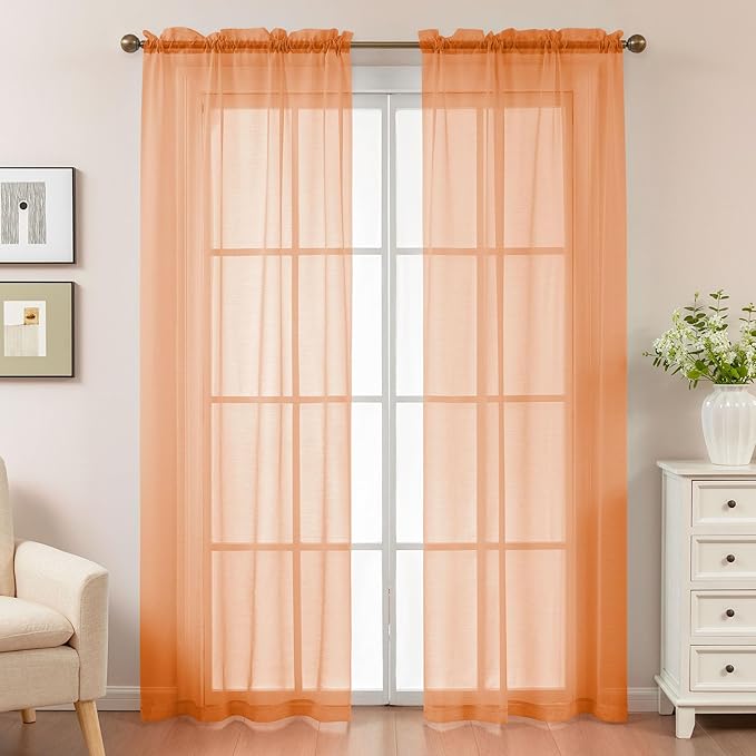 Orange Sheer Curtains 84 Inches Long, Privacy Semi Sheer Curtains - Image 2