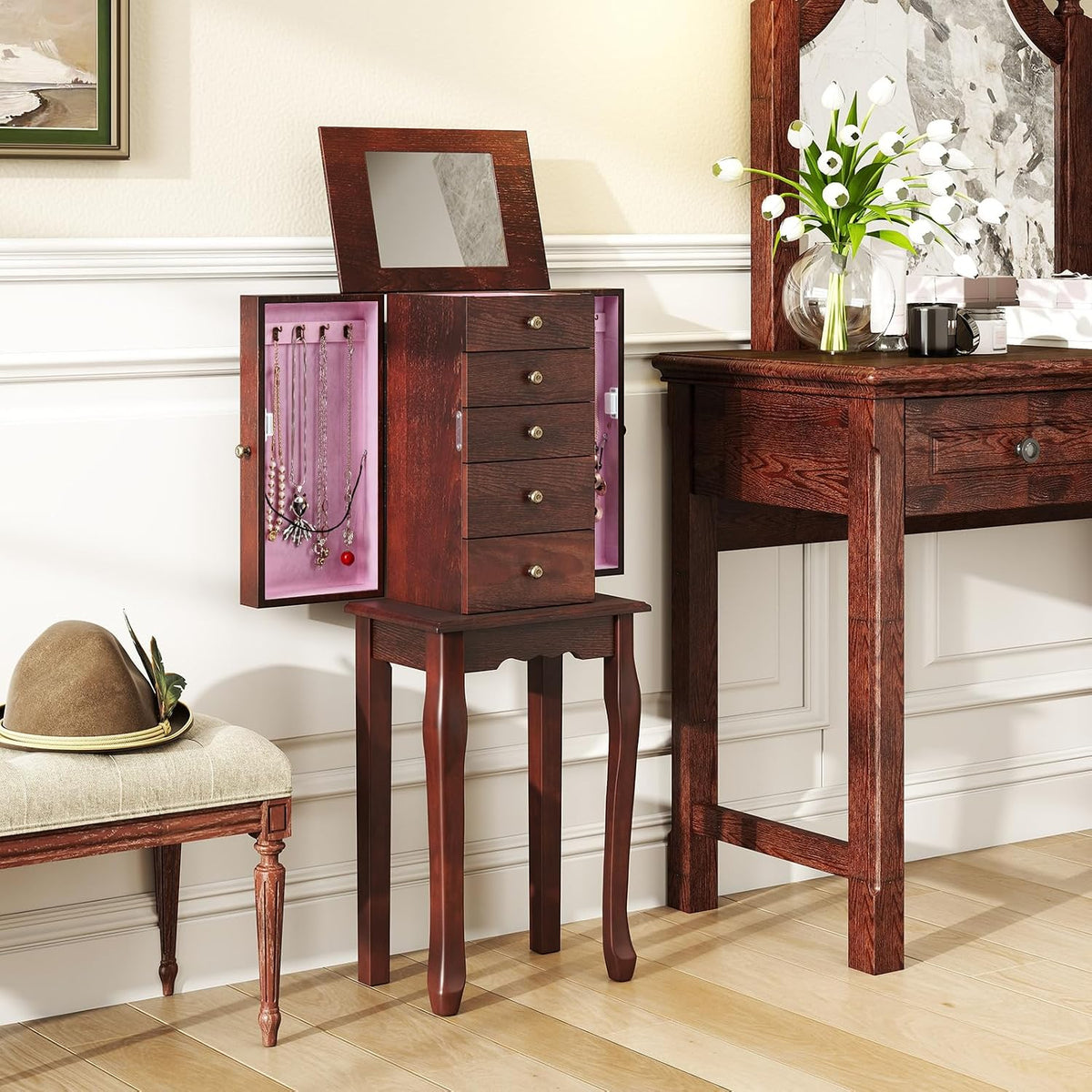 giantex standing jewelry armoire cabinet with 4 drawers, front angle view