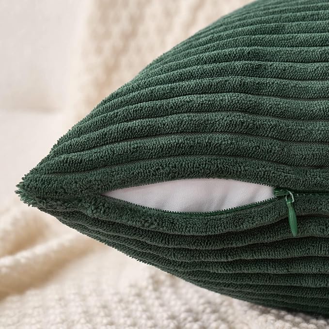 MIULEE Pack of 2 Army Green Corduroy Pillow Covers Soft Boho Striped Throw - Image 4