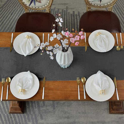 BALCONY & FALCON Velvet Table Runner 14"x51" Dark Gray Luxury Machine Washable - Image 3