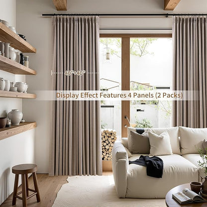 Pinch Pleated Linen 100% Blackout Curtains 102 Inches Long 2 Panels - Image 7