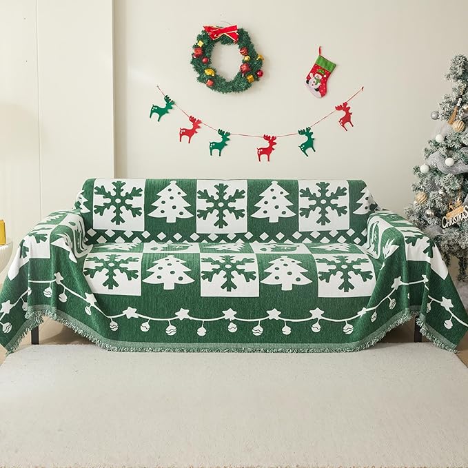 MEETSKY Christmas Couch Cover for Sectional Sofa, Chenille Loveseat Green Sofa by MEETSKY