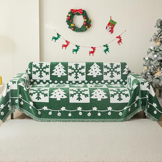 MEETSKY Christmas Couch Cover for Sectional Sofa, Chenille Green Sofa Covers by MEETSKY