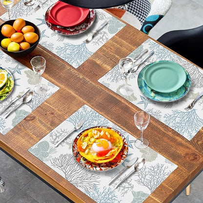 Summer Linen Placemats Set of 4 Nautical Coastal Theme Washable Non-Slip Heat - Image 7