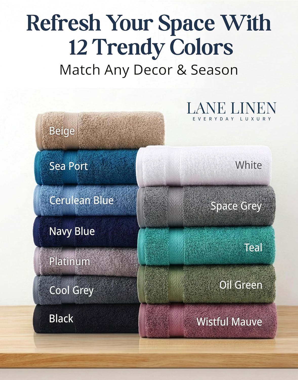 lane linen 100% cotton bath towels set, view 9