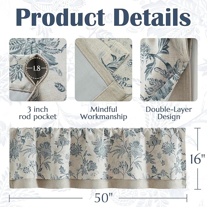 jinchan Floral Valance Curtain Linen Kitchen Valance - Image 7