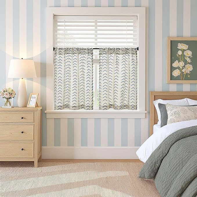 jinchan Arrow Boho Linen Blend Kitchen Curtains 24 Inch Length Herringbone - Image 4