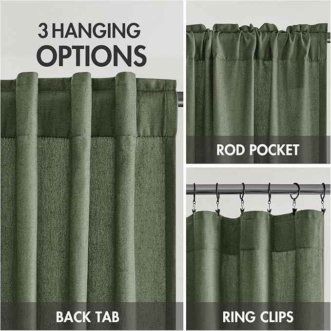 MIULEE Non-See-Through Privacy Linen Curtains 2 Panels, Olive Green Light - Image 5