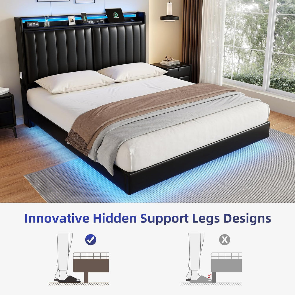 Jocoevol Full Size Floating Bed Frame with Ergonomic Hidden Storage Headboard...