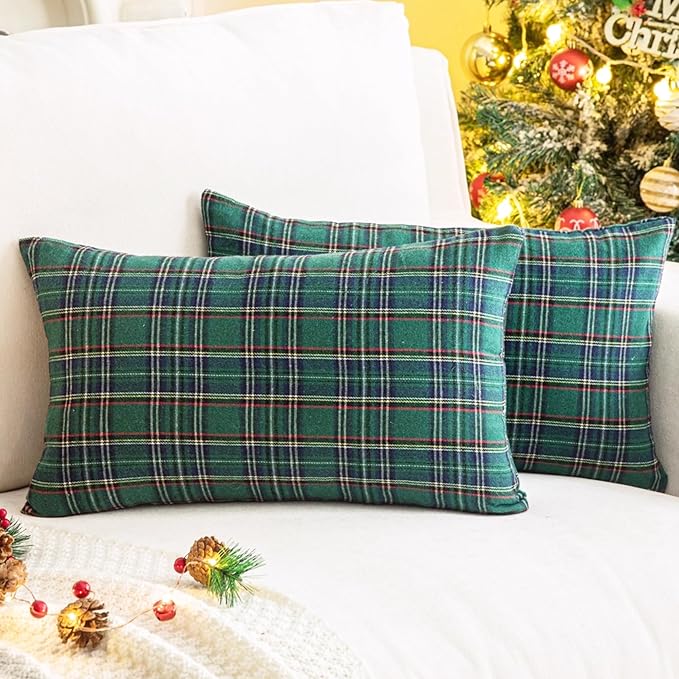 AQOTHES Pack of 2 Christmas Plaid Decorative Throw Pillow Covers Scottish by AQOTHES
