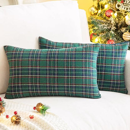 AQOTHES Pack of 2 Christmas Plaid Decorative Throw Pillow Covers Scottish by AQOTHES