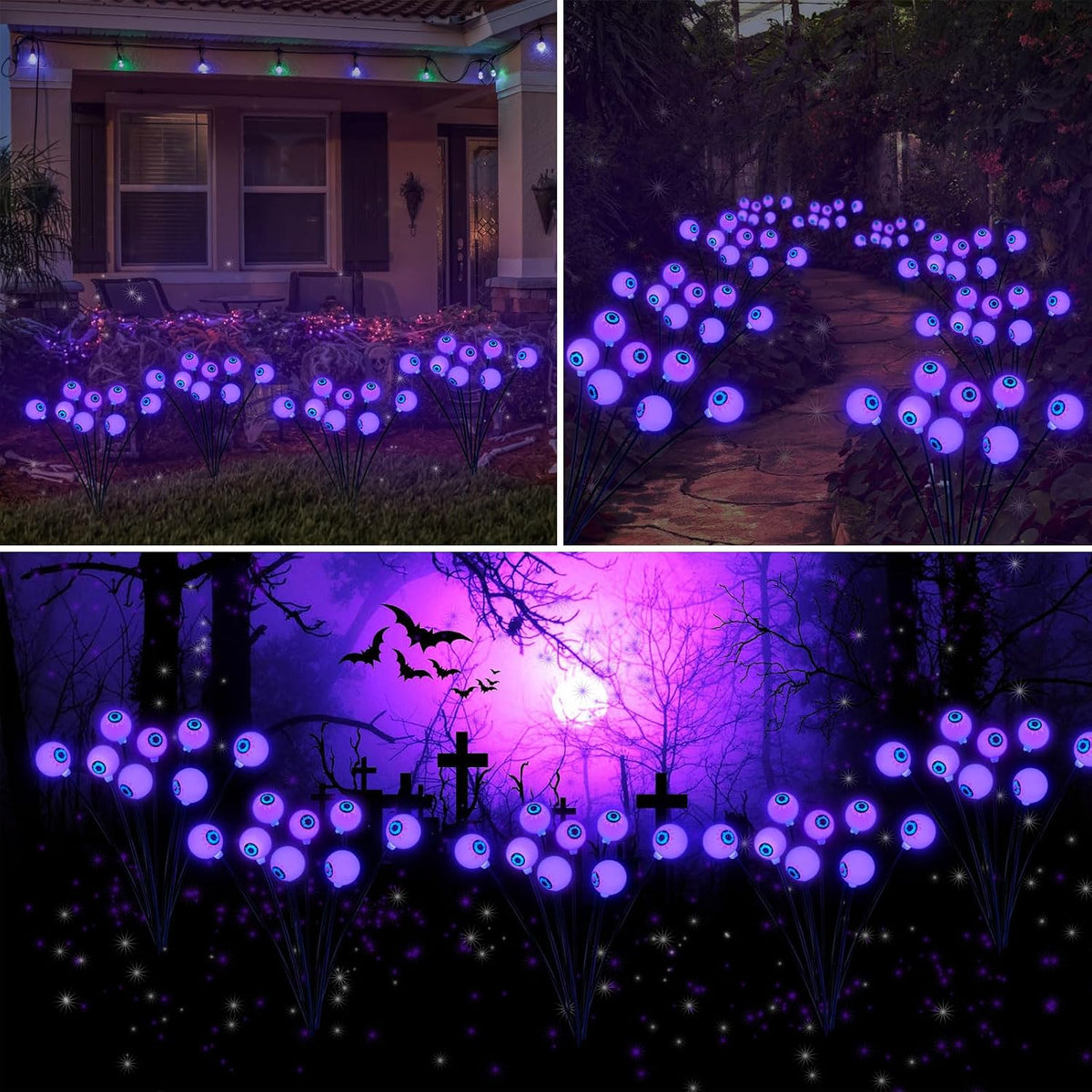 Solar Eyeball Lights for Halloween 32 Purple LED Swaying Firefly Lights Waterproof Outdoor Stake Lights for Yard Garden Lawn Patio 4 Pack