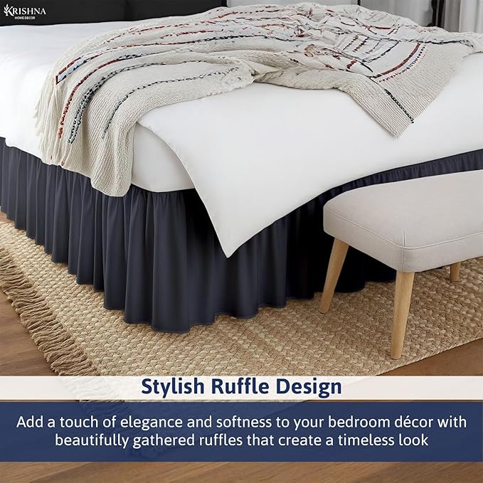KRISHNA Ruffled Bed Skirt with Split Corners Twin, 100% Microfiber Hotel Quality - Image 5