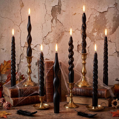 Nuanchu 12 Pcs Black Spiral Taper Candle 7.5" Halloween Twisted Candlestick