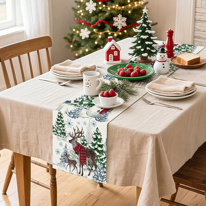 Artscope Reindeer Snowman Christmas Tree Table Runner, Xmas Winter Snowflakes - Image 3