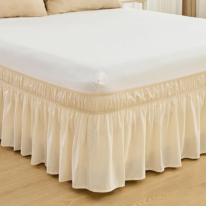BISELINA Wrap Around Bed Skirts 17" Drop, Cotton Adjustable Elastic Dust by BISELINA