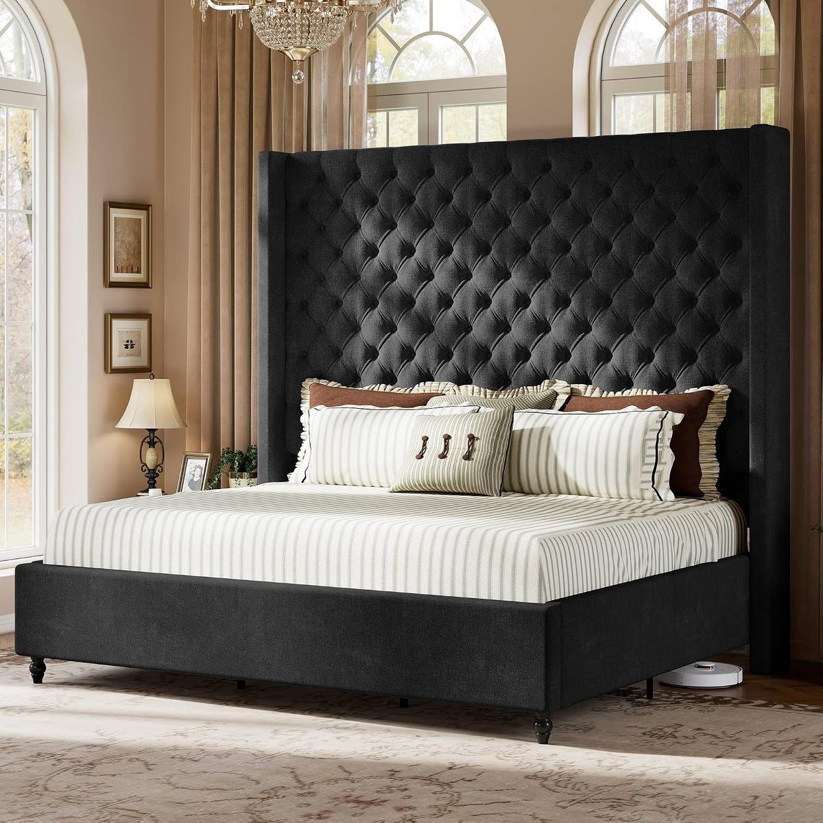 jocisland queen bed frame with 63" tall wingback, main product view