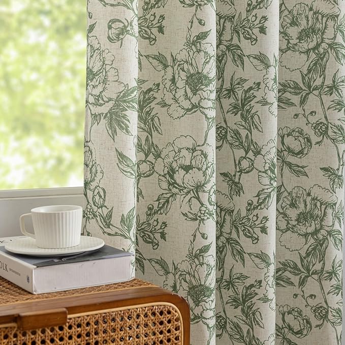 Green Floral Curtains for Living Room 96 Inches Long French Country Green Peony - Image 4