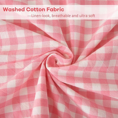 Coral Pink White Plaid Ruffled Gingham Body Pillow Cover, 100% Washed Cotton - Image 6