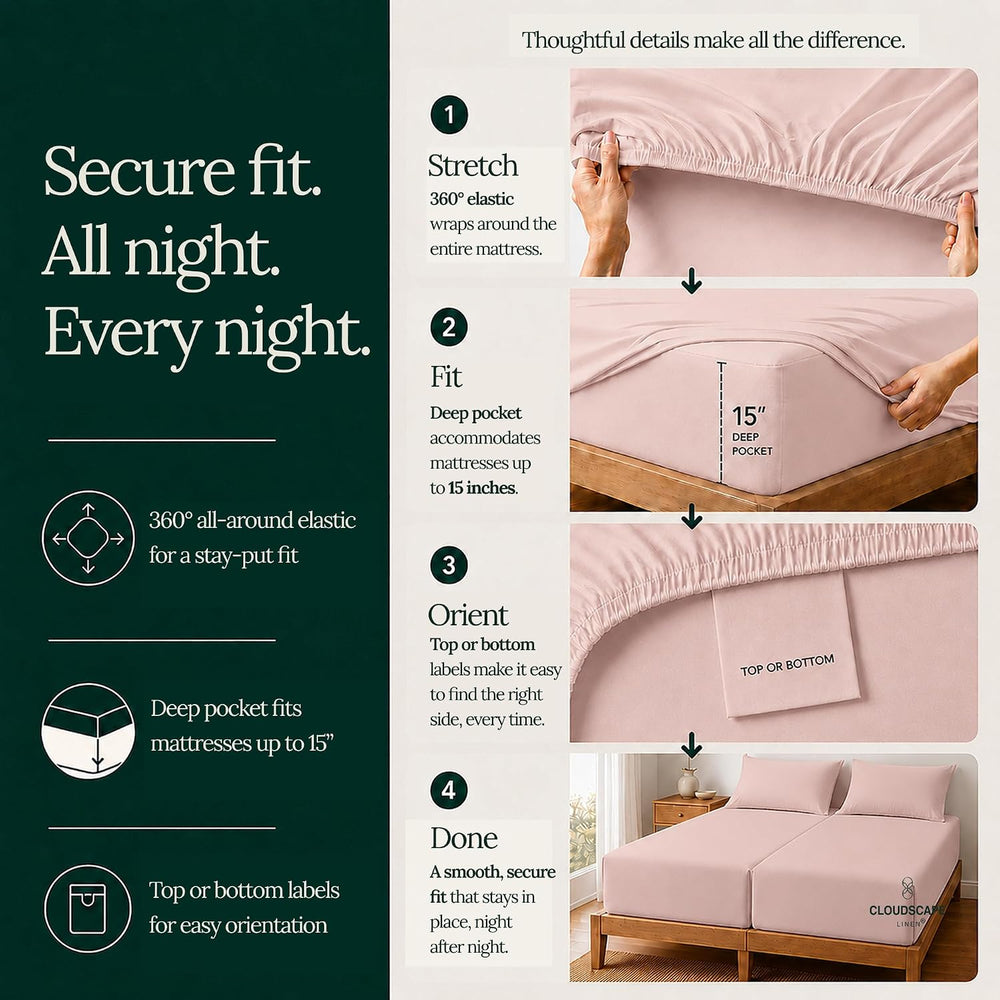 Cloud Scape Split King Sheets 100% Egyptian Cotton Sateen - Sepia Rose