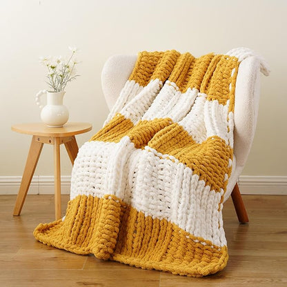 Battilo Mustard Yellow Chunky Knit Throw Blanket, Soft and Thick Chenille Throw by Battilo