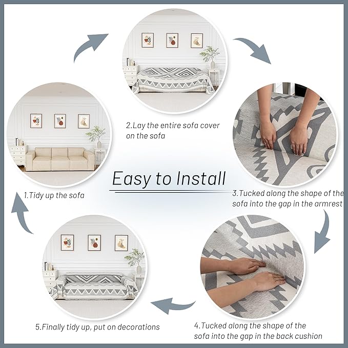 MYSKY HOME Boho Couch Cover for Dogs Washable Grey Rhombic Couch Sofa Protector - Image 6