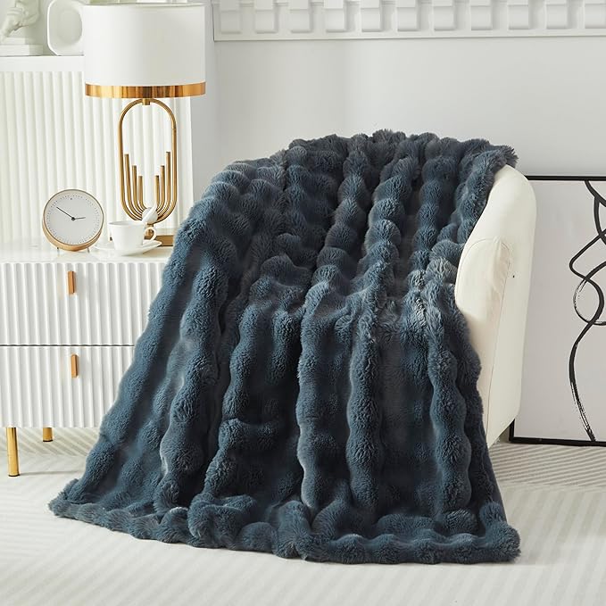 Faux Fur Throw Blanket for Couch Cozy Fuzzy Soft Plush Thick Fluffy Fleece by Casa+Carina