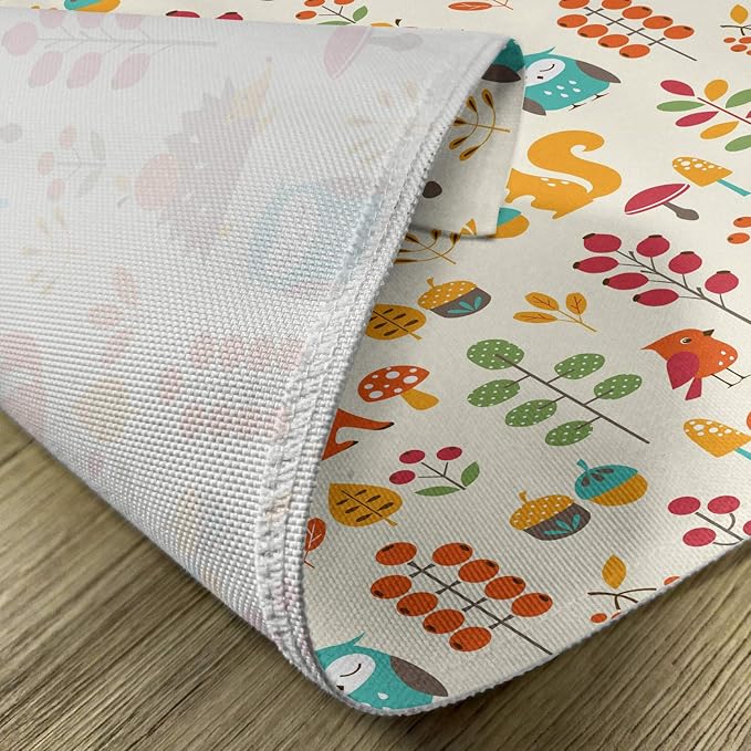 Ambesonne Cartoon Place Mats Set of 4, Autumn Pattern Owl Fox Squirrel Birds - Image 5